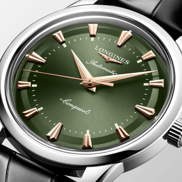 Montre Conquest Heritage 40mm Automatique Cadran Vert laqué poli Bracelet Alligator