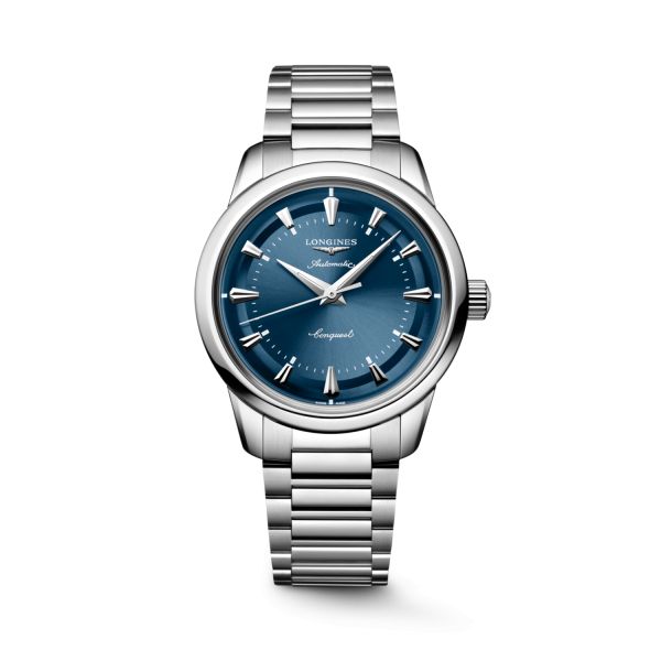 Montre Conquest Heritage 38mm Automatique Cadran Bleu laqué poli Bracelet Acier