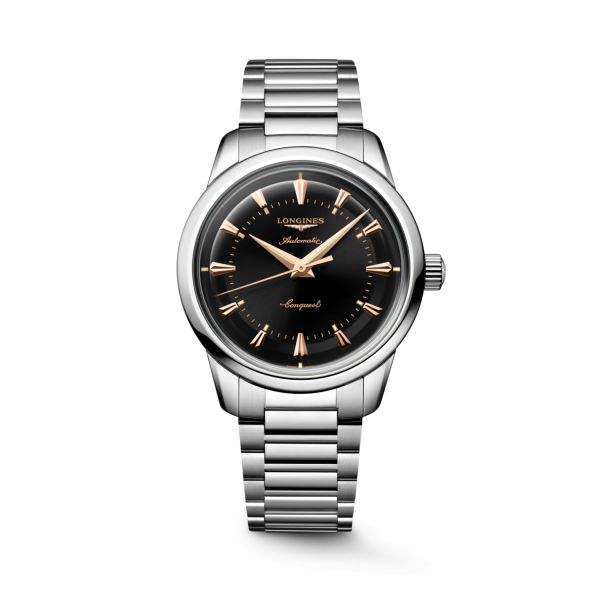 Montre Longines Conquest Heritage 38mm Automatique Cadran Noir laqué poli Bracelet Acier