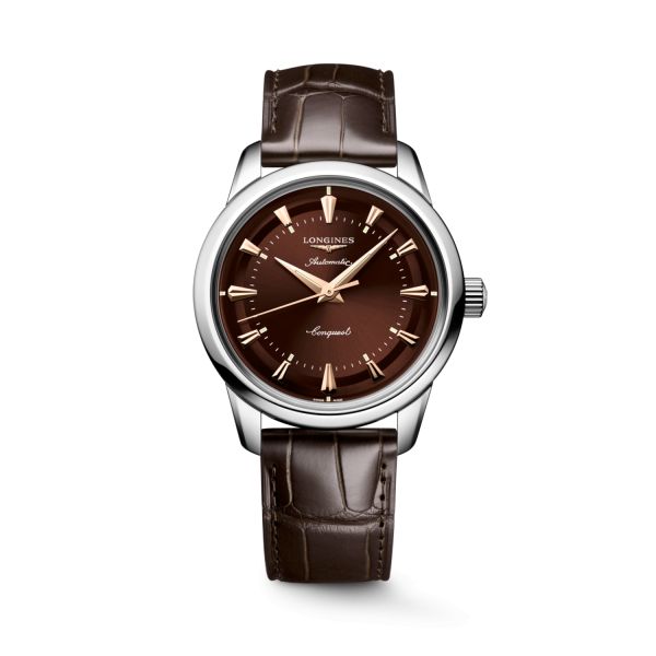 Montre Longines Conquest Heritage 38mm Automatique Cadran Brun Bracelet Alligator