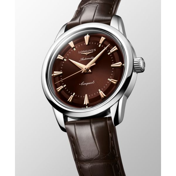 Montre Longines Conquest Heritage 38mm Automatique Cadran Brun Bracelet Alligator