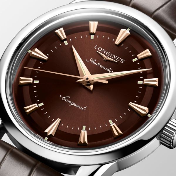 Montre Longines Conquest Heritage 38mm Automatique Cadran Brun Bracelet Alligator