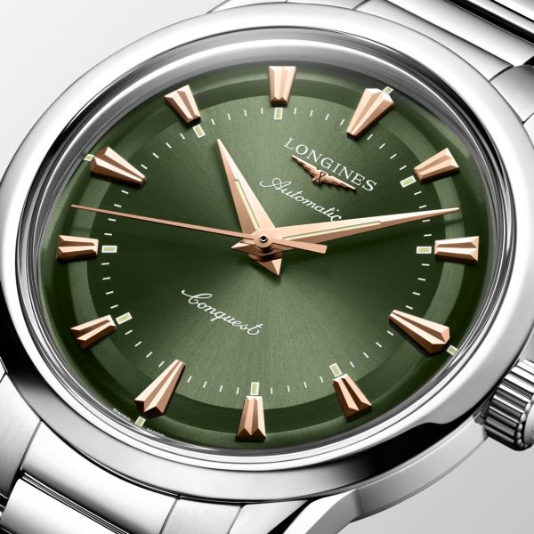 Montre Longines Conquest Heritage 38mm Automatique Cadran Vert laqué poli Bracelet Acier
