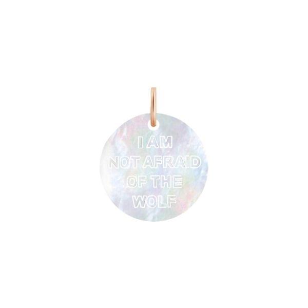 Ginette NY White Mop Wolf Medal Charm Or Rose Nacre