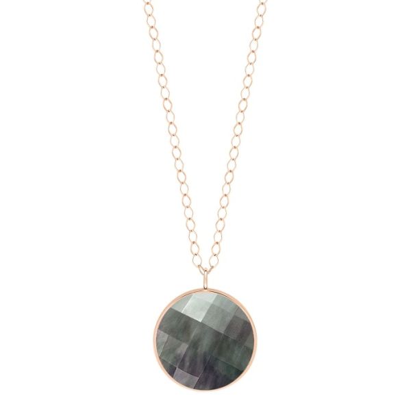 Collier Ginette NY Jumbo Pixie Ever Disc On Chain Or Rose Nacre Noire