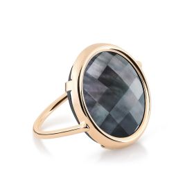 Bague Ginette NY Pixie Disc Ring Or Rose Nacre Noire