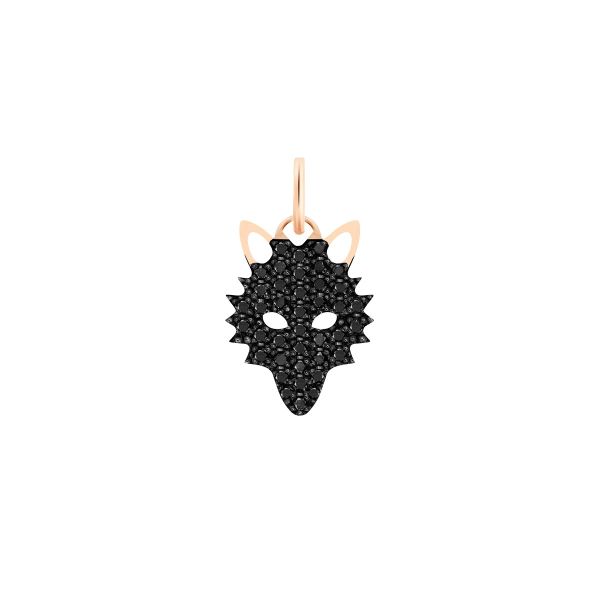 Pendentif Ginette NY Diamants Noirs Wolf Charm Or Rose