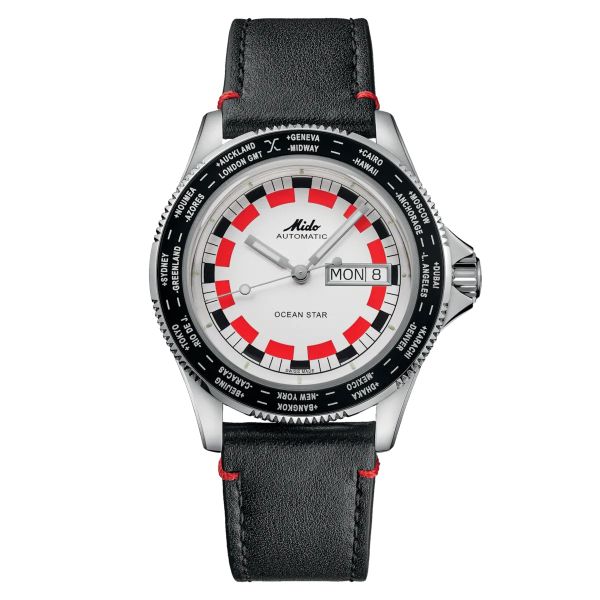 Montre Mido Ocean Star Decompression WorldTimer Noir Rouge