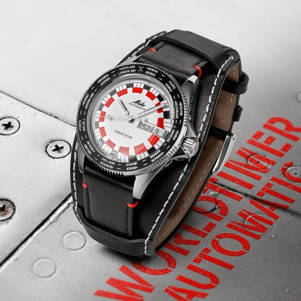 Montre Mido Ocean Star Decompression WorldTimer Noir Rouge