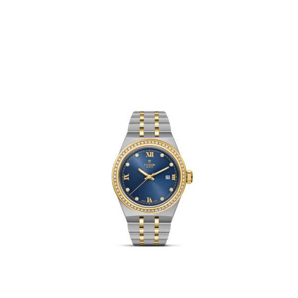 Montre Femme Tudor Royal 28mm Or Jaune Cadran Bleu Index Diamants