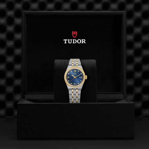 Montre Femme Tudor Royal 28mm Or Jaune Cadran Bleu Index Diamants