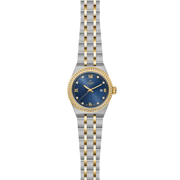 Montre Femme Tudor Royal 28mm Or Jaune Cadran Bleu Index Diamants