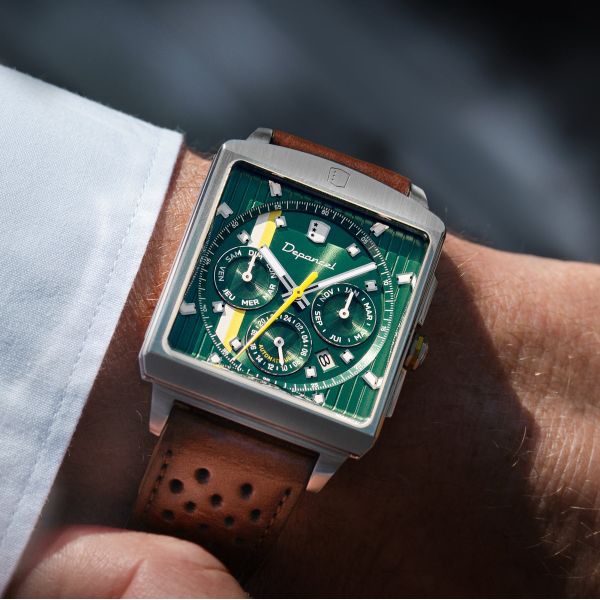 Montre Depancel Série-R01 Green Calendrier Automatique Bracelet Racing Marron