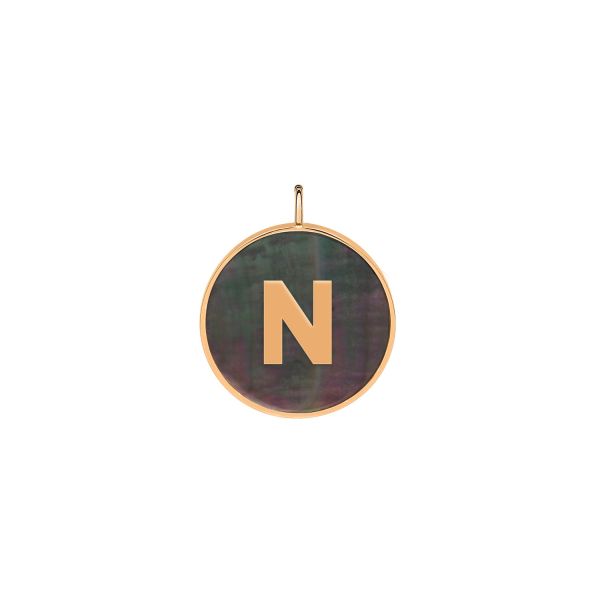 Pendentif Ginette NY Initiale "N" Ever Or Rose Nacre Noire