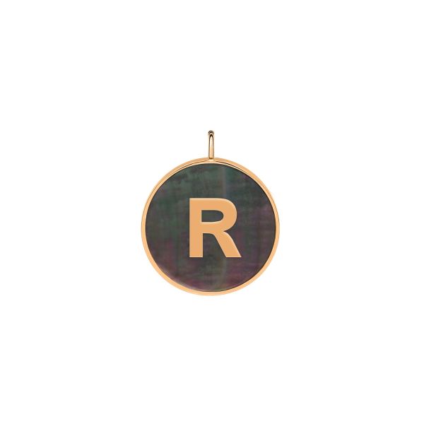 Pendentif Ginette NY Initiale "R" Ever Or Rose Nacre Noire
