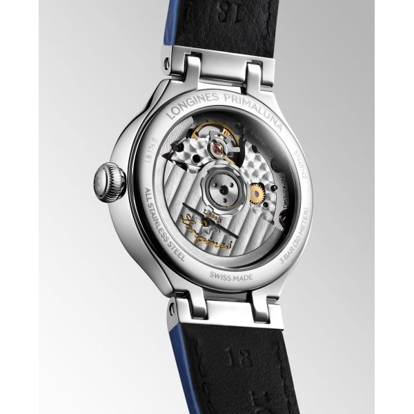 Montre Longines Primaluna Moonphase 34 mm Automatique Cadran Nacre bleue Bracelet Alligator
