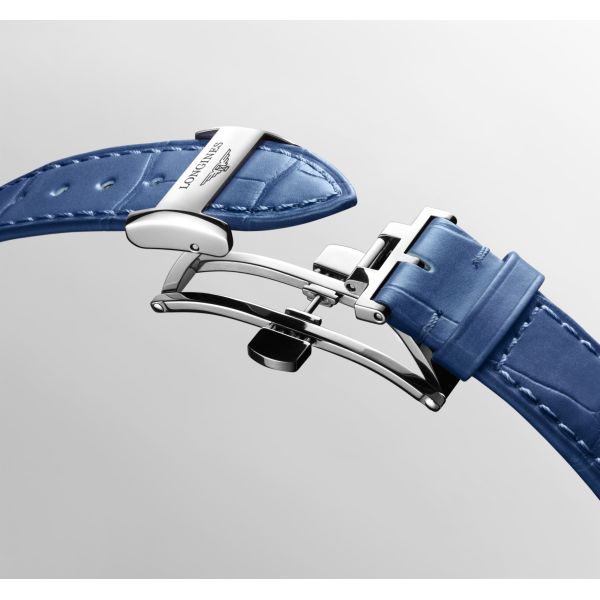 Montre Longines Primaluna Moonphase 34 mm Automatique Cadran Nacre bleue Bracelet Alligator