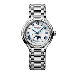 Montre Longines Primaluna Moonphase 34 mm Automatique Cadran Argenté Bracelet Acier