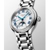 Montre Longines Primaluna Moonphase 34 mm Automatique Cadran Argenté Bracelet Acier