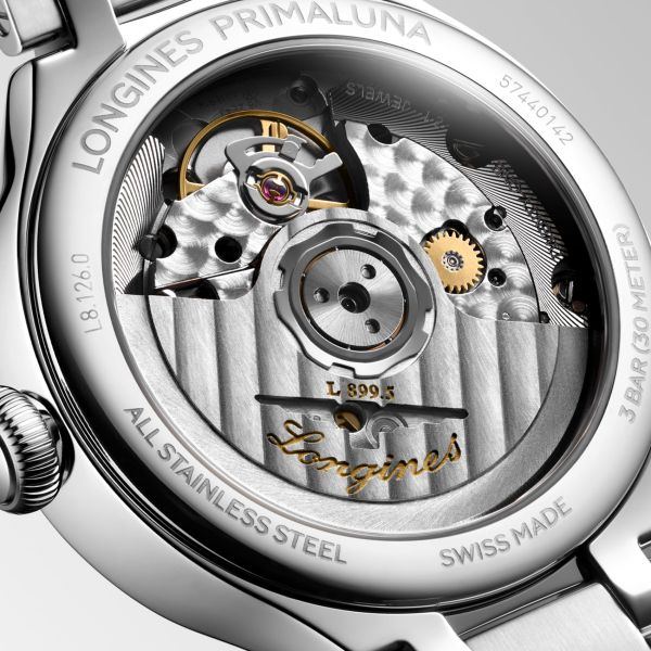 Montre Longines Primaluna Moonphase 34 mm Automatique Cadran Argenté Bracelet Acier