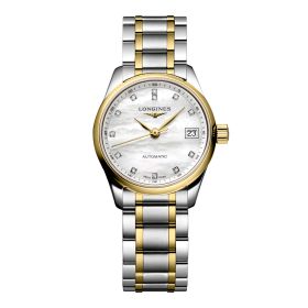 Montre Longines Master Collection 25.50 mm Automatique Cadran Nacre blanche Bracelet Acier et coiffe en or jaune