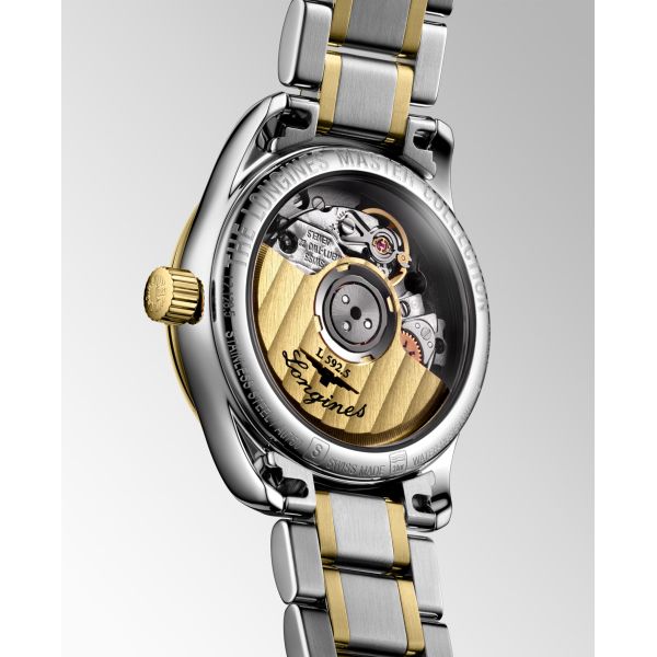 Montre Longines Master Collection 25.50 mm Automatique Cadran Nacre blanche Bracelet Acier et coiffe en or jaune