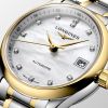 Montre Longines Master Collection 25.50 mm Automatique Cadran Nacre blanche Bracelet Acier et coiffe en or jaune