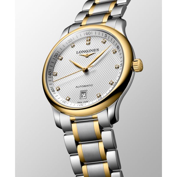 Montre Longines Master Collection 38.50 mm Automatique Cadran Argenté Bracelet Acier et coiffe en or jaune