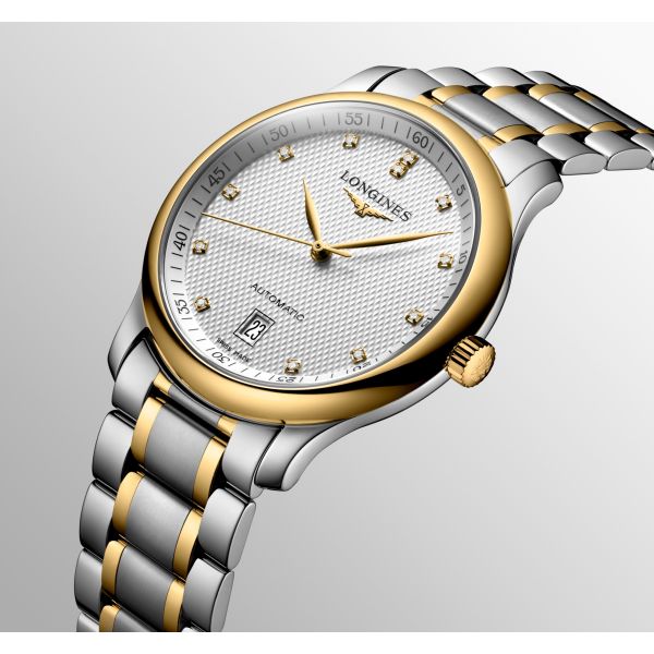 Montre Longines Master Collection 38.50 mm Automatique Cadran Argenté Bracelet Acier et coiffe en or jaune