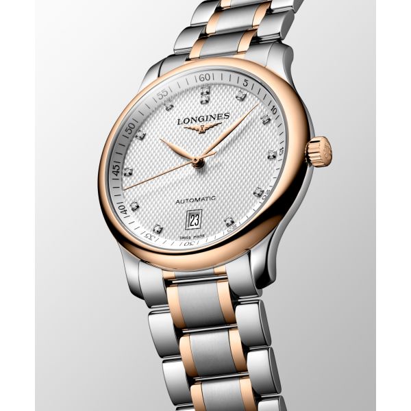 Montre Longines Master Collection 38.50 mm Automatique Cadran Argenté Bracelet acier et coiffe en or rose