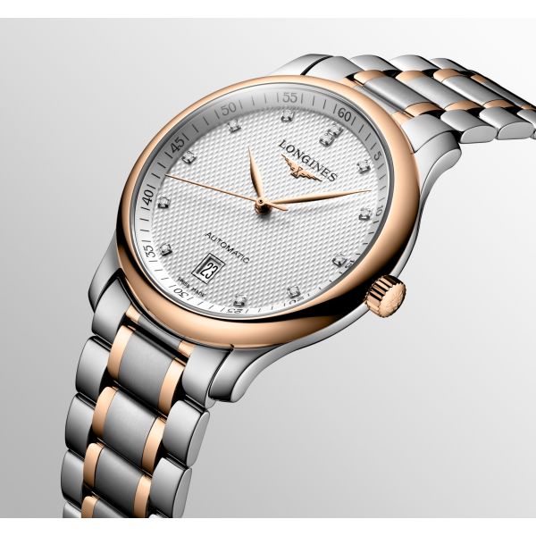 Montre Longines Master Collection 38.50 mm Automatique Cadran Argenté Bracelet acier et coiffe en or rose