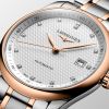 Montre Longines Master Collection 40 mm Automatique Cadran Argenté Bracelet acier et coiffe en or rose