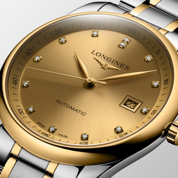 Montre Longines Master Collection 40 mm Automatique Cadran Doré Bracelet Acier et coiffe en or jaune