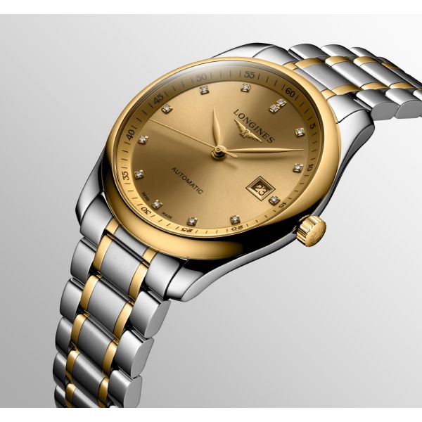 Montre Longines Master Collection 40 mm Automatique Cadran Doré Bracelet Acier et coiffe en or jaune