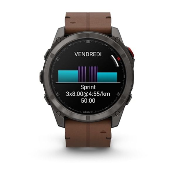 Montre Garmin Fenix 8 Pro 51mm AMOLED Sapphire Titane Bracelet Cuir + Silicone