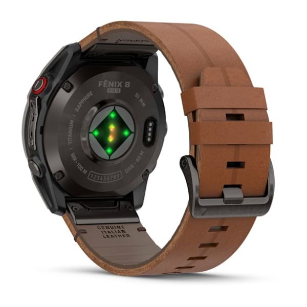 Montre Garmin Fenix 8 Pro 51mm AMOLED Sapphire Titane Bracelet Cuir + Silicone