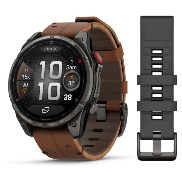Montre Garmin Fenix 8 Pro 47mm AMOLED Sapphire Titane Bracelet Cuir + Silicone