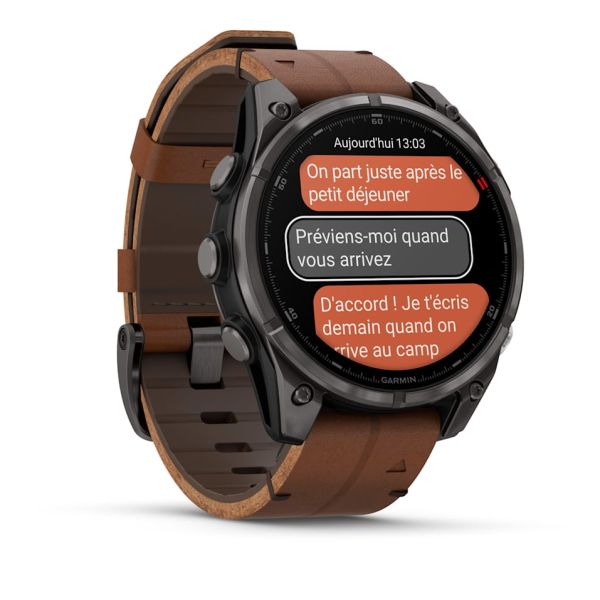 Montre Garmin Fenix 8 Pro 47mm AMOLED Sapphire Titane Bracelet Cuir + Silicone