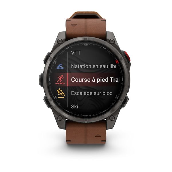 Montre Garmin Fenix 8 Pro 47mm AMOLED Sapphire Titane Bracelet Cuir + Silicone