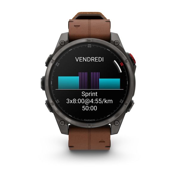 Montre Garmin Fenix 8 Pro 47mm AMOLED Sapphire Titane Bracelet Cuir + Silicone