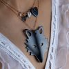 Pendentif Ginette NY Jumbo Wolf Charm Or Rose Onyx
