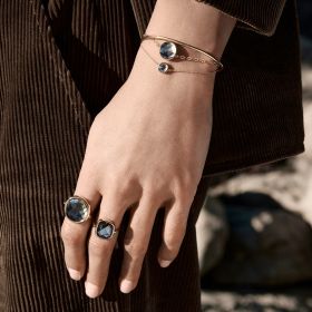 Bague Ginette NY Pixie Disc Ring Or Rose Nacre Noire