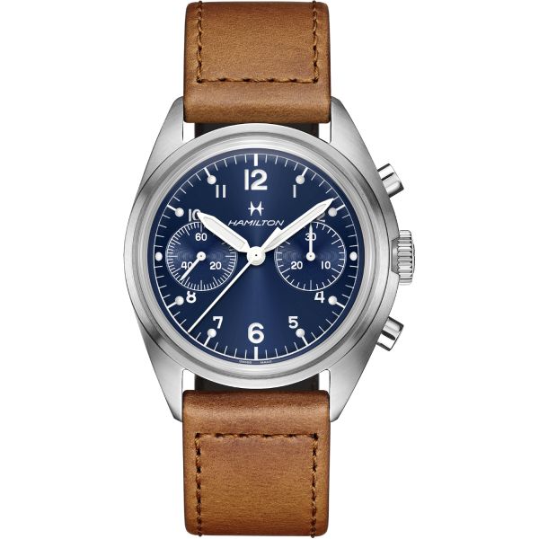 Montre Hamilton Khaki Aviation Pilot Pioneer Mechanical Chronograph Cadran Bleu