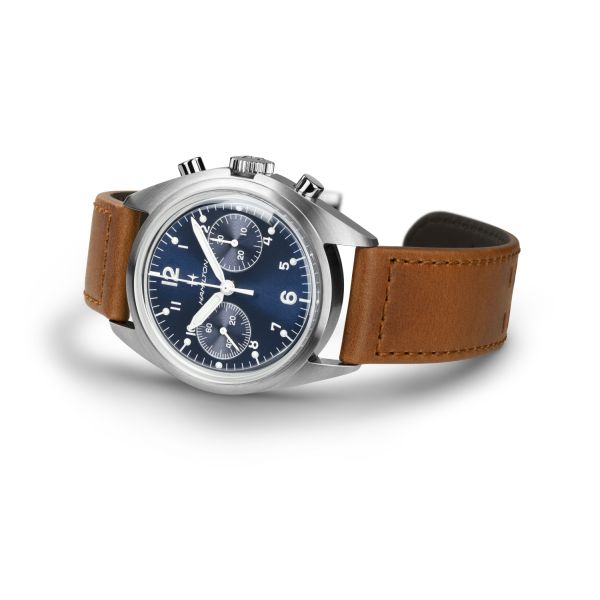 Montre Hamilton Khaki Aviation Pilot Pioneer Mechanical Chronograph Cadran Bleu