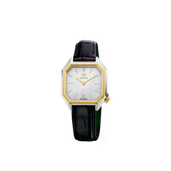 Montre March LA.B Lady Mansart Nacre Bracelet Alligator Noir