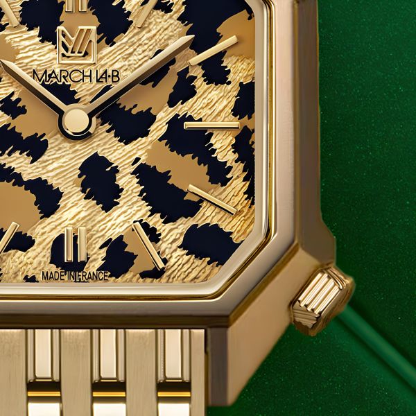 Montre March LA.B Lady Mansart Cheetah Bracelet Chevreau Noir
