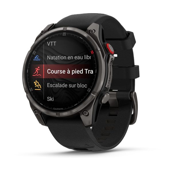 Montre Garmin Fenix 8 Pro 47mm AMOLED Sapphire Titane Bracelet Cuir Noir + Silicone