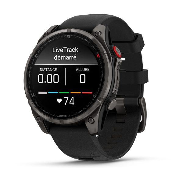 Montre Garmin Fenix 8 Pro 47mm AMOLED Sapphire Titane Bracelet Cuir Noir + Silicone