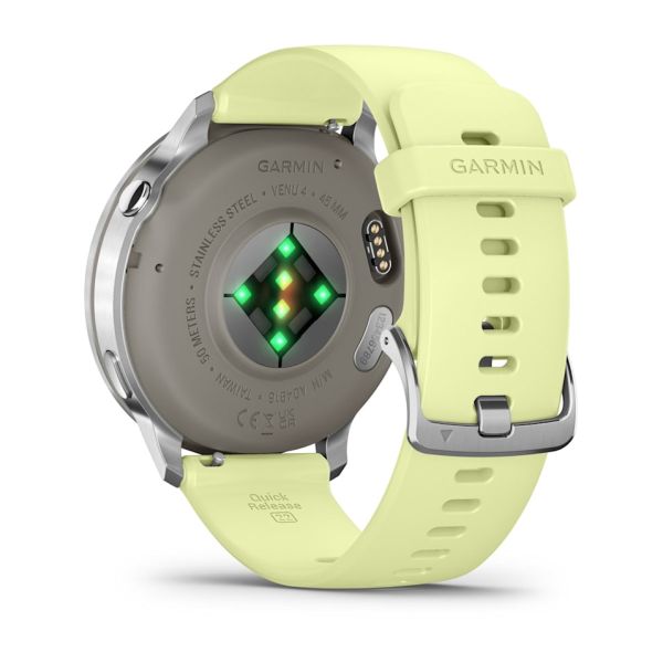 Montre Garmin Venu 4 - 45 mm Silver avec bracelet en silicone jaune citron