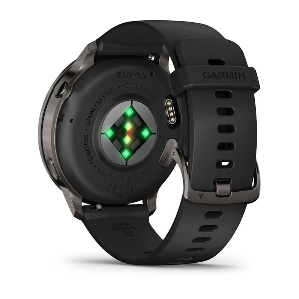 Montre Garmin Venu 4 - 45 mm Silver Bracelet en silicone Noir